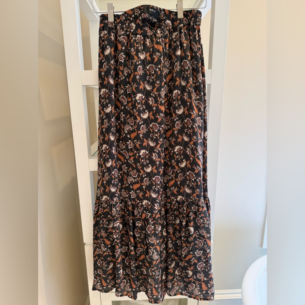 Able Black Maxi Skirt with Brown & Cream Floral Print